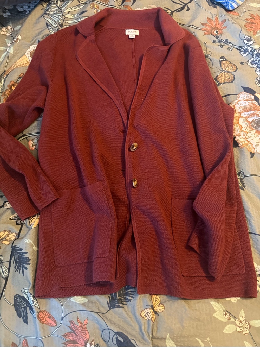J. Crew Deep Burgundy / burnt orange Two-Button Knit Cardigan